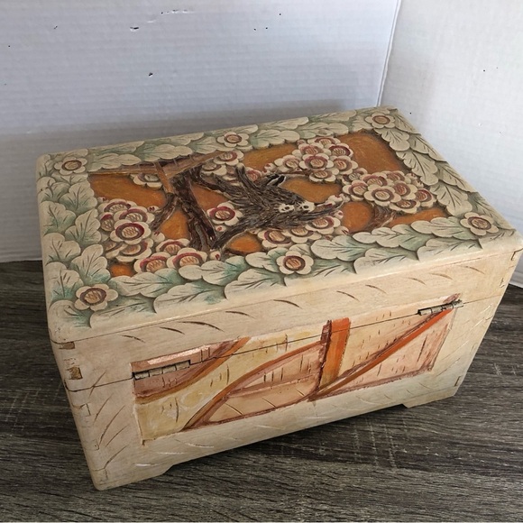 Hand Carved Wooden Treasure Box - Picture 4 of 17